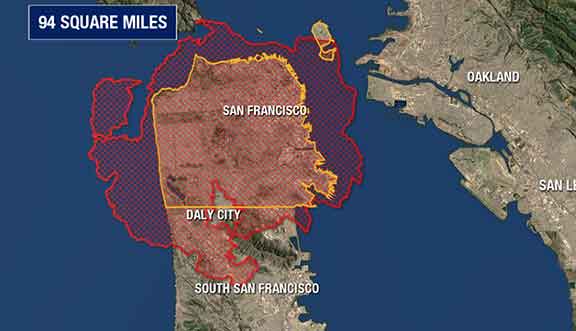 Overlay of the Rocky fire and San Francisco as comparison