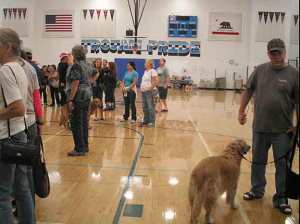 Inside the gym at Lower Lake High School where we signed up to be escorted into the fire zone.